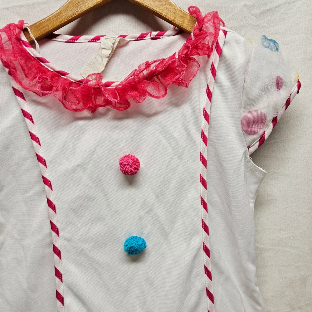 Spirit Halloween Dotsy Clown Costume Dress Girls XXL 14-16 White Blue Polka Dot